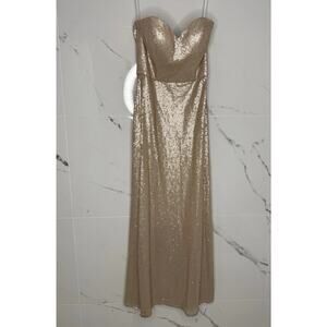 BARI JAY Full Sequin Gold Gown Sweetheart 1601 Sz 4 Gala Wedding Prom New Year